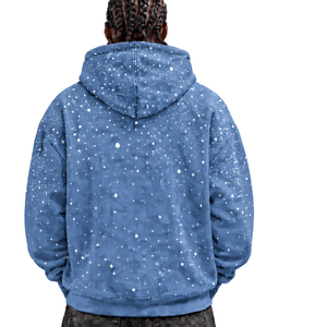 Custom Slate Blue <b>Galaxy</b> Print Mens Oversized <b>Hoodie</b> Heavyweight Fleece Casual Streetwear Pullover Sweatshirt Kangaroo Pocket - Product Image 2
