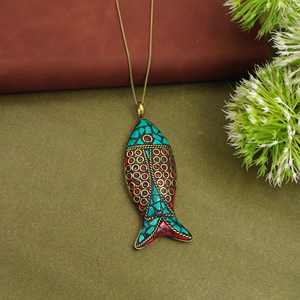 สร้อยคอจี้รูปปลาโมเสคหลากสีสัน สไตล์โบฮีเมียน งานแฮนด์เมด ประดับด้วยลายมหาสมุทร ของขวัญสำหรับเธอ - Product Image 3