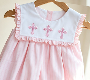 Romper de algodón 100% para bebé niña, de manga corta, con detalles de punto de cruz, perfecto para Pascua. - Product Image 6