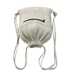 Hemp Drawstring Backpack Natural Color Large Capacity Front Zip Pocket Eco Friendly Sack <b>Bag</b> for Gym Swimming - Product Image 3