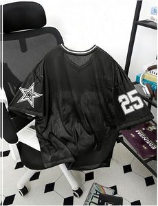 เสื้อบาสเก็ตบอลตาข่ายสีดำ คอวี แขนสั้น ใส่ได้ทั้งชายและหญิง ทรงหลวม พิมพ์หมายเลขทีม 25 พร้อมโลโก้รูปดาว เนื้อผ้าระบายอากาศได้ดี สำหรับผู้ใหญ่ - Product Image 6