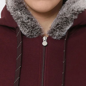 Ensemble de survêtement en molleton bordeaux à capuche, coupe ajustée, sweat-shirt zippé et pantalon, unisexe, décontracté, pour l'hiver, couleur unie, tricoté - Product Image 4