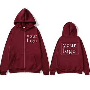 Sweat-shirt unisexe à capuche zippé rouge, coupe oversize, tricoté, décontracté, couleur unie, logo imprimé par transfert thermique sur le devant, collection automne 2027 - Product Image 2