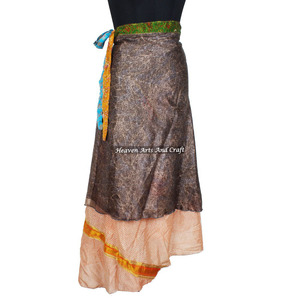 Faldas Vintage de 2 Capas de Seda Sari, Faldas Mágicas Envolventes para Fiesta, Sari de Seda Reciclada Reversible, Sari Mágico Indio Reciclado - Product Image 2