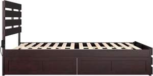 Nordic Haven Espresso Cama de madera con estribo y 2 cajones Panel de diseño tradicional Estilo de madera - Product Image 6