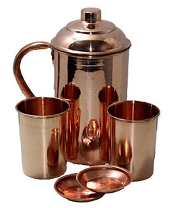 Pichet en cuivre pur avec couvercle, grande taille, fait main, en cuivre massif, carafe à eau artisanale, carafe en cuivre pur - Product Image 1