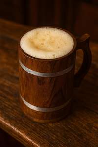 Chope à bière en bois avec design en forme de baril, intérieur métallique écologique, poignée en forme de poisson, chope à bière en bois - Product Image 2