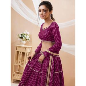 Superbe Georgette Lehenga Choli imprimé Leheriya violet avec Dupatta - Product Image 5