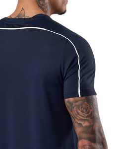 Mens <b>Navy</b> Blue Piped Athletic T Shirt Casual Short Sleeve Crew Neck Sportswear Lightweight Breathable Gym Training Tee for Men - Product Image 6