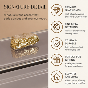 Silver Grey Glass Jewelry Storage Box <b>with</b> Natural Stone Accent Gold Edging Glossy Finish Soft Lining Decorative Organizer - Product Image 4