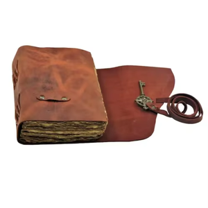 สมุดบันทึกหนังแท้สีน้ำตาลวินเทจทำมือ พร้อมสายคล้องกุญแจแบบโค้ง กระดาษขอบหยักสำหรับวาดภาพ เหมาะสำหรับเป็นของขวัญและโปรโมชั่น - Product Image 4