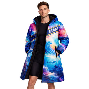 Veste parka Elite Swim, manteau long à capuche avec doublure polaire chaude, coupe-vent et résistant à l'eau, couleur bleu vif - Product Image 4