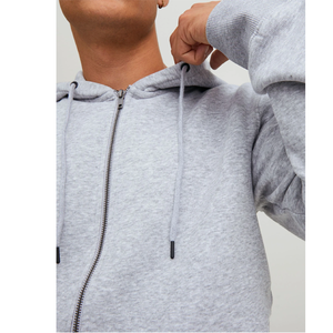 OEM Plain Light Grey Melange <b>Zip</b> <b>Up</b> Hoodie Men Fleece Sweatshirt Jacket Wholesale - Product Image 4