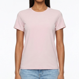 T-shirt uni à col rond et manches courtes, personnalisable avec logo, fabricant OEM ODM, t-shirts en coton pour femmes - Product Image 1