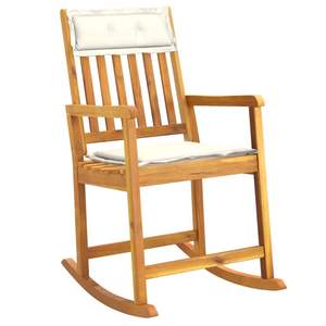 Fauteuil à bascule en bois d'acacia massif blanc crème, taille standard, catégorie de produit : Chaises - Product Image 2