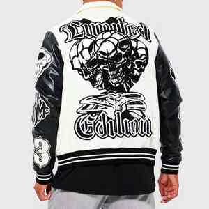 Custom Logo Men's Hip Hop Chenille Bomber Jacket Leather Style Applique Embroidery Streetwear - Product Image 5