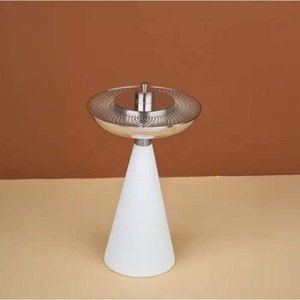 Luxury Natural Travertine Stone Base Incense Burner Brushed Silver Radial <b>Mesh</b> Cover Bakhoor Holder with Tongs - Product Image 5