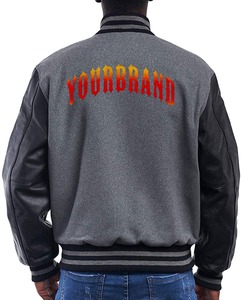 Veste de baseball en laine avec logo personnalisé, manches en cuir, broderie chenille, veste d'hiver pour homme - Product Image 3