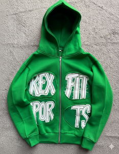 Sudadera con Capucha Verde Extra Grande REX SPORTS, Algodón French Terry, Apliques con Letras Estampadas, Informal, Unisex, para Otoño - Product Image 6