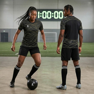 Wholesale Custom Sublimation Black Gold Soccer Uniform Set Quick Dry Breathable <b>Men</b> Women Adult Football Jersey Kit With <b>Socks</b> - Product Image 3