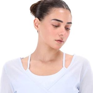 Shirt CrossoveWomen Light Blue Long Sleeve Mesh <b>Top</b> Sheer Sleeve Fitted Layering r Neckline Slim Fit Casual Fashion Basic Women' - Product Image 2