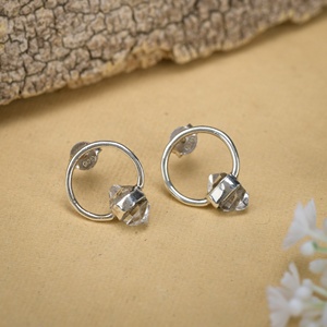 Natural Herkimer Diamond Quartz 925 Sterling Silver <b>Stud</b> <b>Earrings</b> Handmade Raw <b>Crystal</b> Drop <b>Earrings</b> - Product Image 2