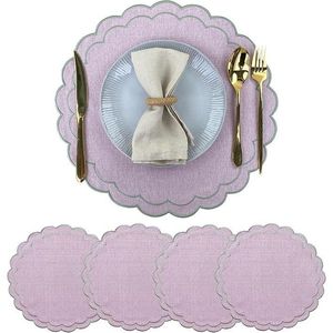 Set di 4 tovagliette in lino e cotone con ricamo floreale a festoni, 38 cm, tessuto con trama in lino naturale, lavabili in lavatrice - Product Image 3