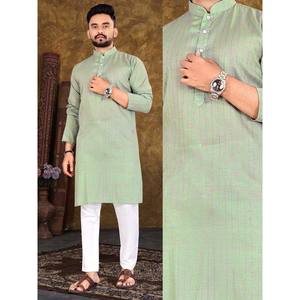 KURTA DE ALGODÓN DOS TONOS SIMPLE CON PAYJAMA LISTO PARA LLEVAR MENTA - Product Image 1