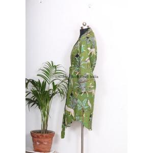 Robe longue décontractée en coton style kimono à imprimé floral pour femme, avec manches évasées et ceinture, effet soyeux fluide, vente en gros - Product Image 5