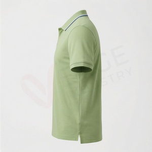 <b>Men's</b> Light <b>Green</b> Short Sleeve Pique <b>Polo</b> <b>Shirt</b> Casual Breathable Regular Fit Solid Knitted Design - Product Image 3
