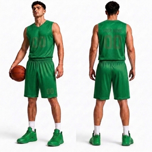 Ensemble de maillots de basket-ball unisexe vert sans manches, col en V, impression sublimée, respirant, séchage rapide, sangle réglable, nom d'équipe personnalisé - Product Image 1