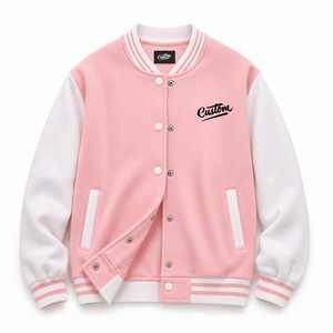 Veste universitaire rose et blanche pour homme, broderie personnalisée, imprimé lettres, col rabattu, style décontracté, matière polaire, vêtement d'hiver chauffant - Product Image 2