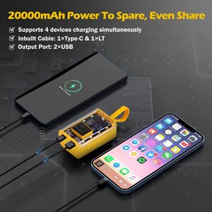 Power Bank Trasparente da 20000mAh, Caricabatterie Portatile Mini per Telefono, Batteria Esterna con 3 Cavi Integrati, 4 Modalità di Illuminazione - Product Image 5