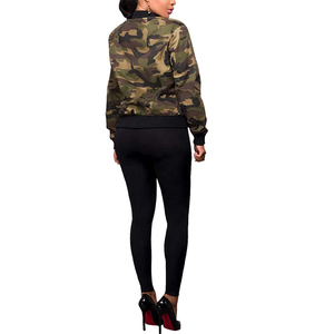 Women's Casual Camouflage <b>Jacket</b> With Pockets Long Sleeve Coat Zip up Cropped Bomber <b>Jacket</b> - Product Image 4