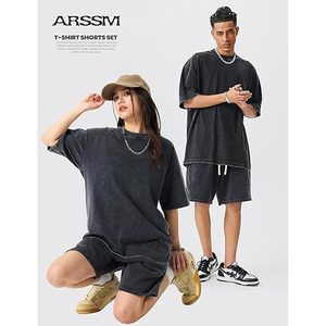Men Oversized T Shirt Shorts <b>Set</b> Summer Casual Streetwear Cotton Breathable Matching Outfit Loose Fit Lounge Wear - Product Image 2