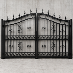 Portail double battant en fer forgé noir avec pointes et décorations en spirale, pour entrée de villa, jardin, porte de sécurité design - Product Image 1