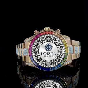 Reloj de Pulsera de Lujo de Cuarzo Analógico de Acero Inoxidable con Esfera Oscura y Correa con Incrustaciones de Piedras, Cierre Plegable para LOISTA JEWELS - Product Image 1