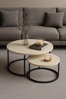 Ensemble de tables basses gigognes modernes, plateau en bois, structure en métal noir, design Wabi-Sabi, mobilier de salon minimaliste de marque pour la maison