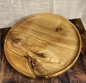 Plateau de service rond en bois fait main, finition naturelle polie, plateau de présentation en bois organique à grain de bois visible - Product Image 5