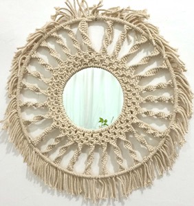 Miroirs en macramé faits à la main Boho grand miroir rond tenture murale maquillage macramé décoratif maison chambre décor luxe - Product Image 5