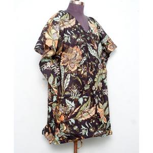 Caftán corto coreano hecho a mano, 100% algodón, vestido playero con estampado floral y decoración con cordón, caftán de moda. - Product Image 4