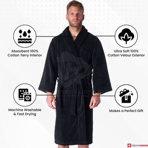 Albornoz clásico de invierno para hombre, de felpa, suave, de algodón, manga larga, con bolsillos, transpirable, cómodo, para uso diario en el hogar. - Product Image 3