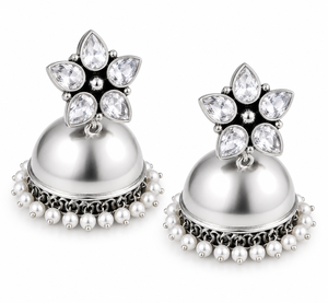 Wholesale <b>Oxidized</b> Silver Zircon Flower Dangle Earrings for Women Bulk Supplier - Product Image 2
