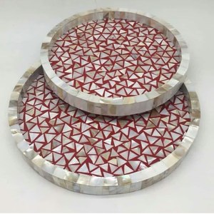 Bandeja de diseño de calidad con incrustaciones de nácar, bandeja de servir de nácar, bandeja de MDF, bandejas decorativas, bandeja de resina al mejor precio al por mayor. - Product Image 1