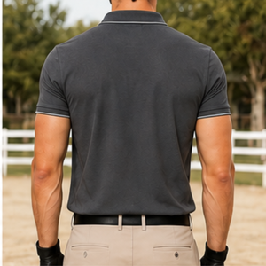 Haut de sport équestre pour homme, gris foncé, à manches longues, zippé, en jersey respirant, imprimé, style décontracté chic - Product Image 4