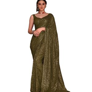 El último diseñador Georgette Silk Sequence Work Saree de Fab Zone - Product Image 1