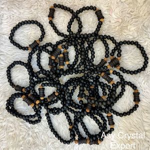 Bracelet Original Karungali en Perles de Bois Noir avec Intercalaires Rudraksha, Réglable et Extensible, Bijou Énergétique de Protection Écologique - Product Image 4