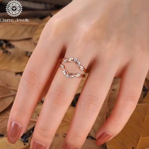 Charm_Jewells Rose Gold Moissanite Engagement <b>Ring</b> Round Brilliant Cut Flower Design Prong Setting Women's Romantic Style - Product Image 6