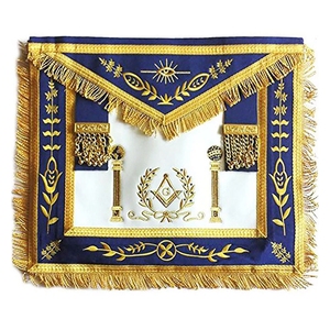 Tablier maçonnique noir et blanc à imprimé géométrique, avec franges et ruban artisanal, design traditionnel simple face - Product Image 3