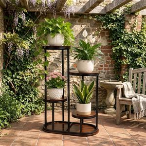 Support à fleurs elliptique moderne en métal, revêtement poudré, pour l'extérieur, présentoir de plantes pour jardin et plantes vertes - Product Image 1